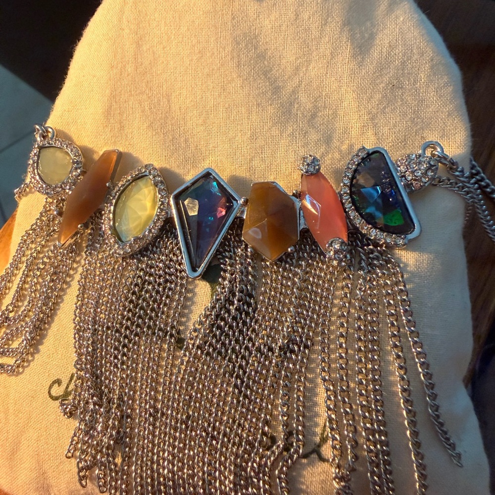 Silver Tassel Multi-Stone Statement Necklace - Wo… - image 1